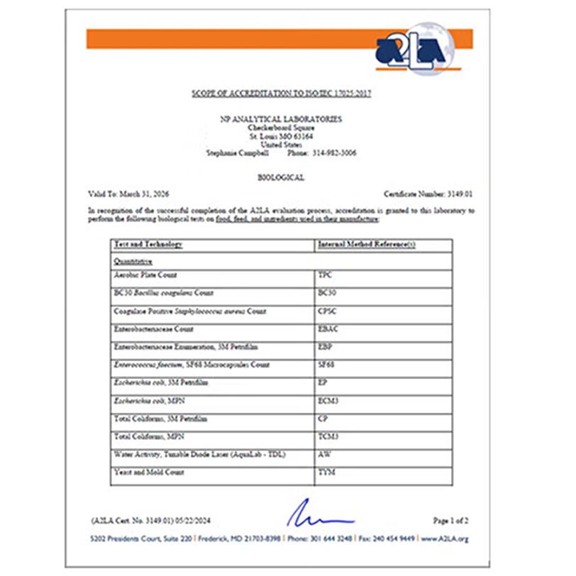 NP Analytical is ISO 17025:2017 accredited for biological testing