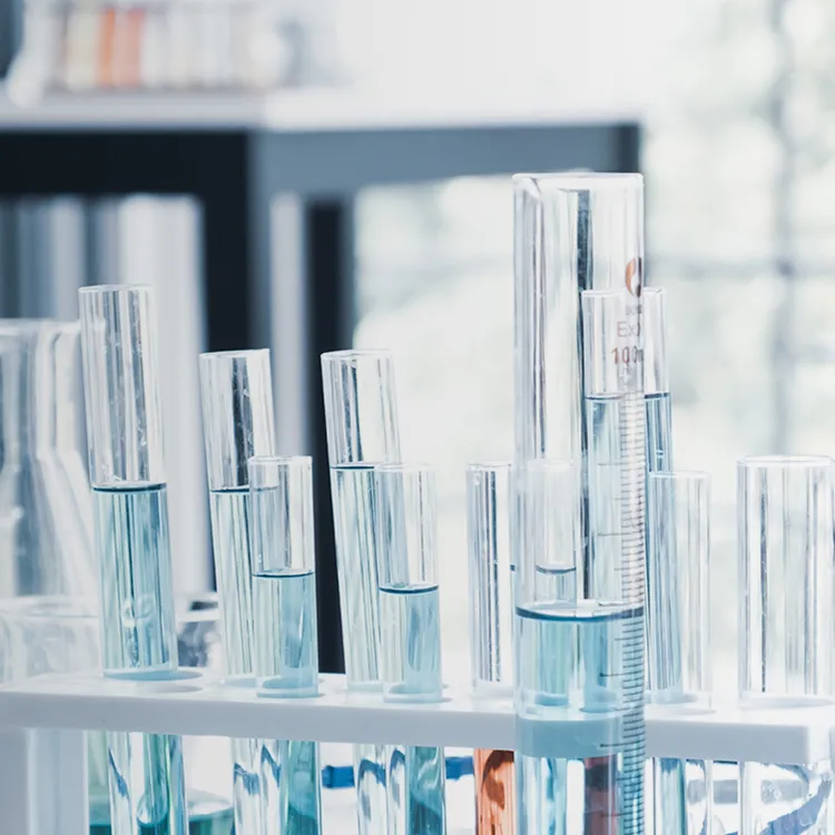 lab bench with beakers and test tubes